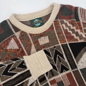 Vintage Jantzen‎ Mens Patchwork Geometric Knit Sweater Large Made in USA Cosby